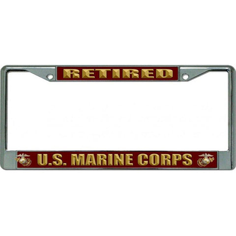 USMC Retired Chrome License Plate Frame - Military Republic