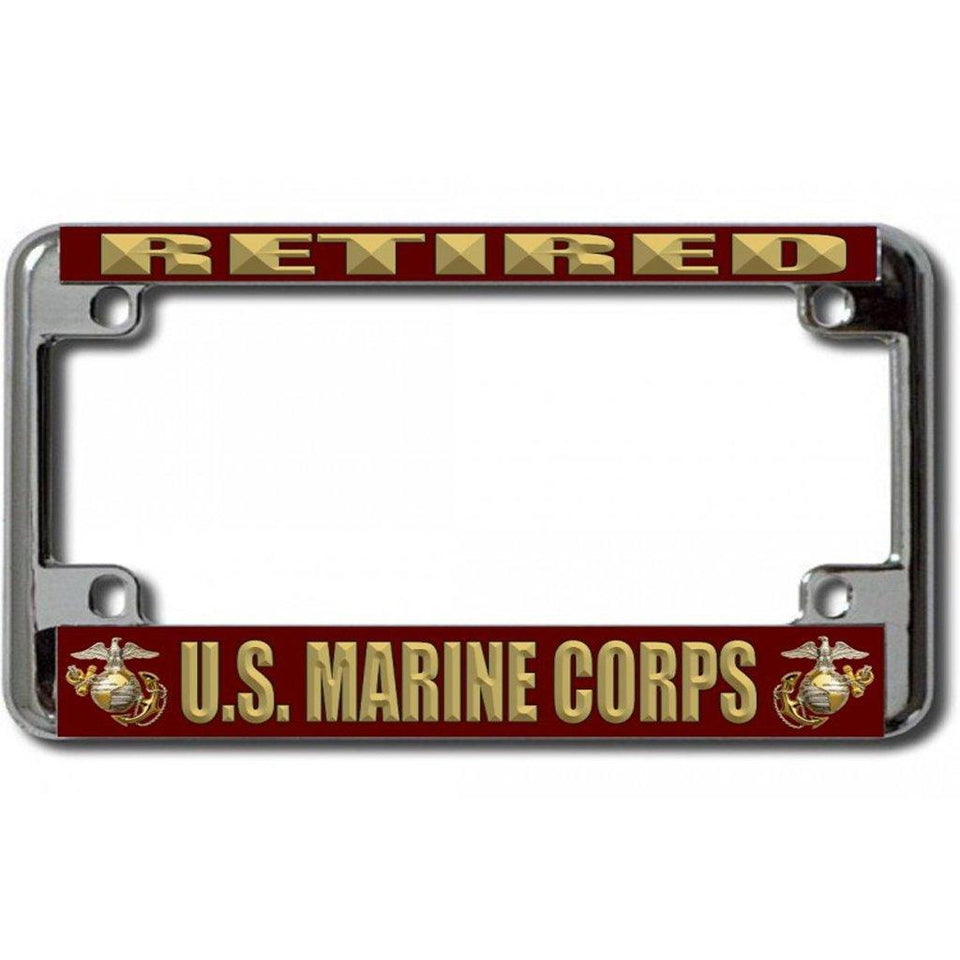 USMC Retired Chrome Motorcycle License Plate Frame - Military Republic
