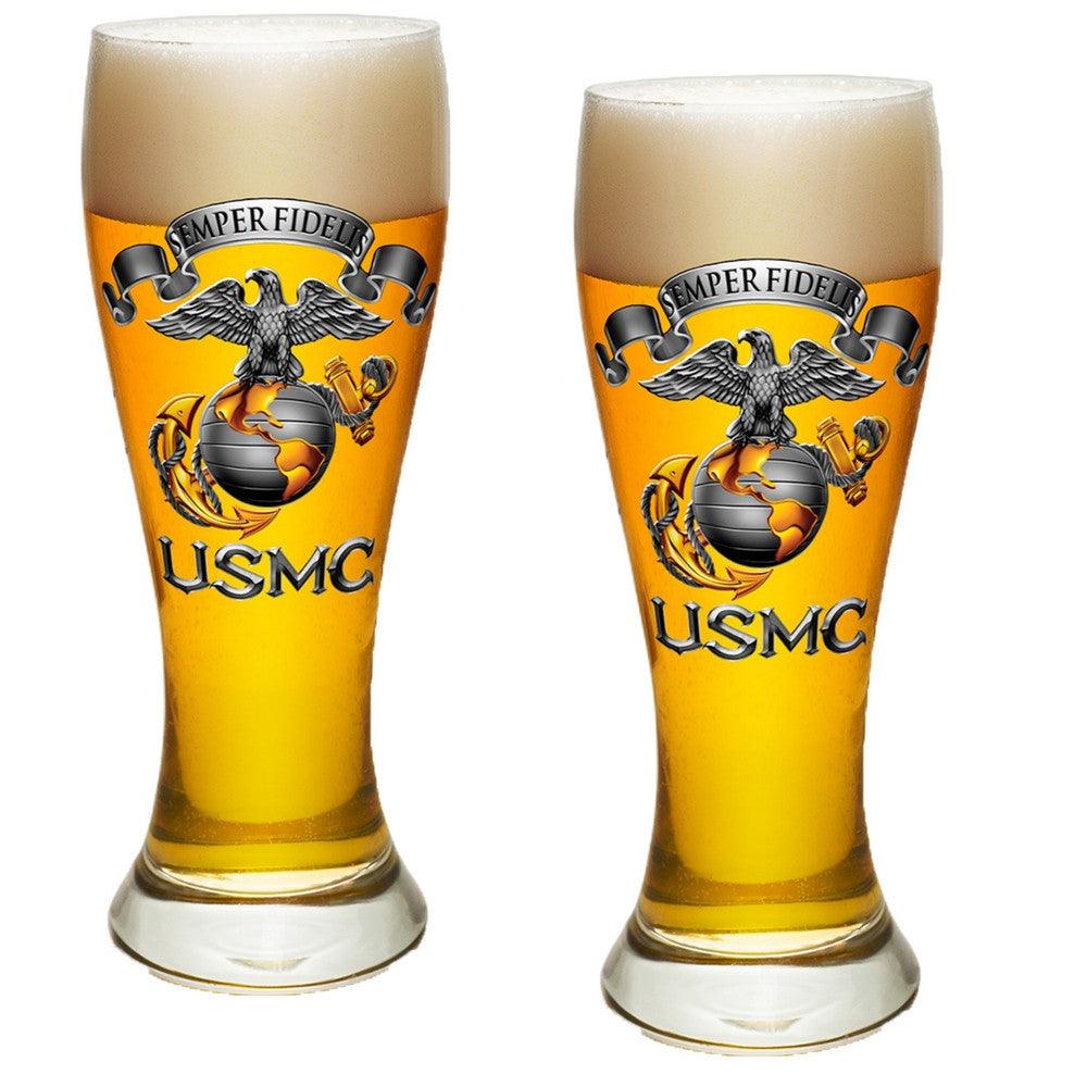 USMC Semper Fidelis Eagle Pilsner Glasses Set-Military Republic