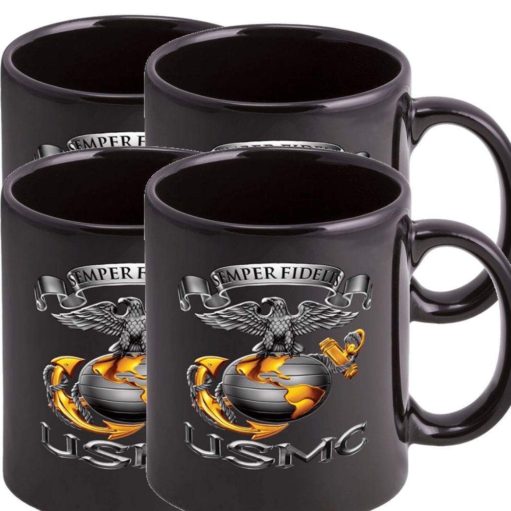 USMC Semper Fidelis Eagle Stoneware Mug Set - Black - Military Republic
