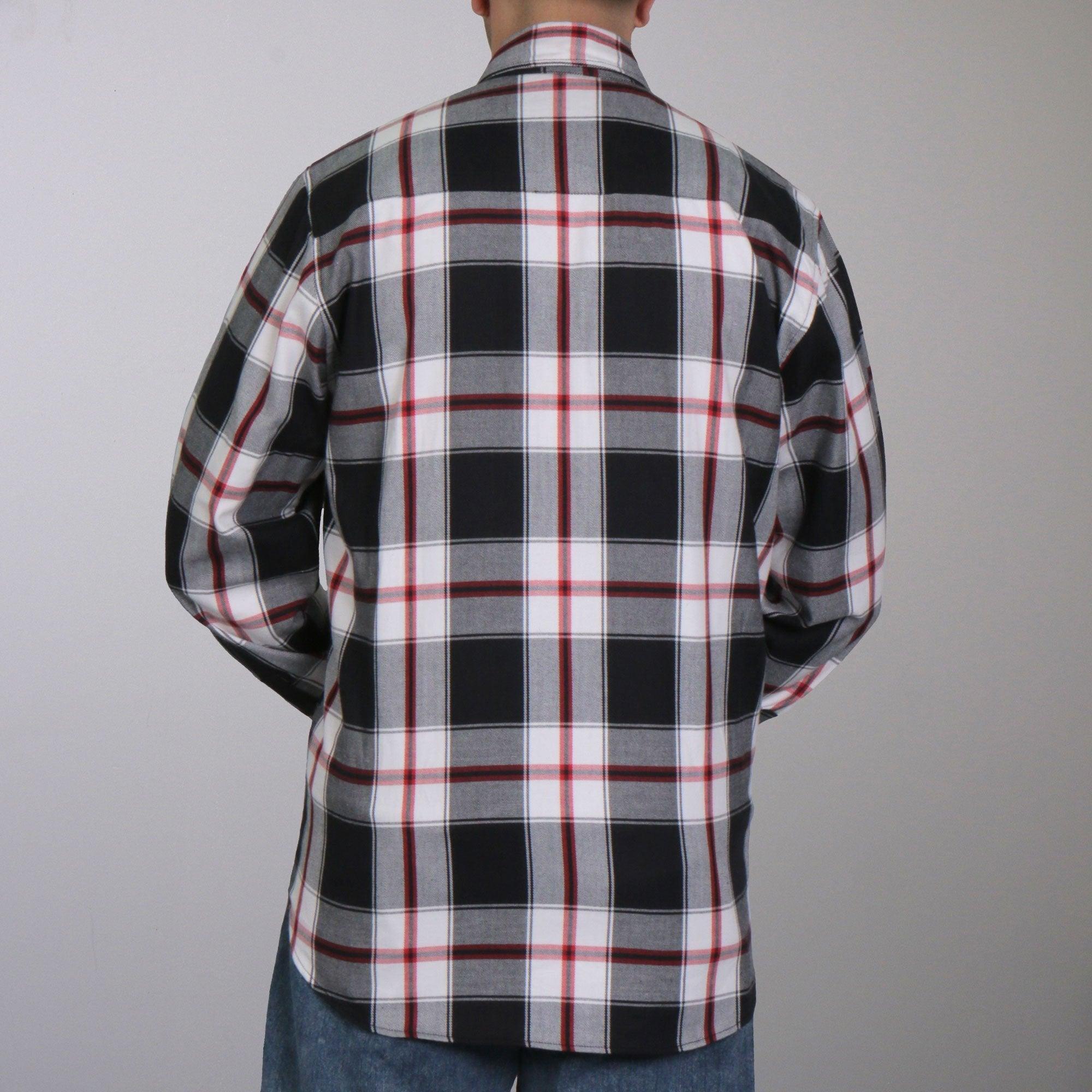 Black White And Red Long Sleeve Biker Flannel for retailer Men