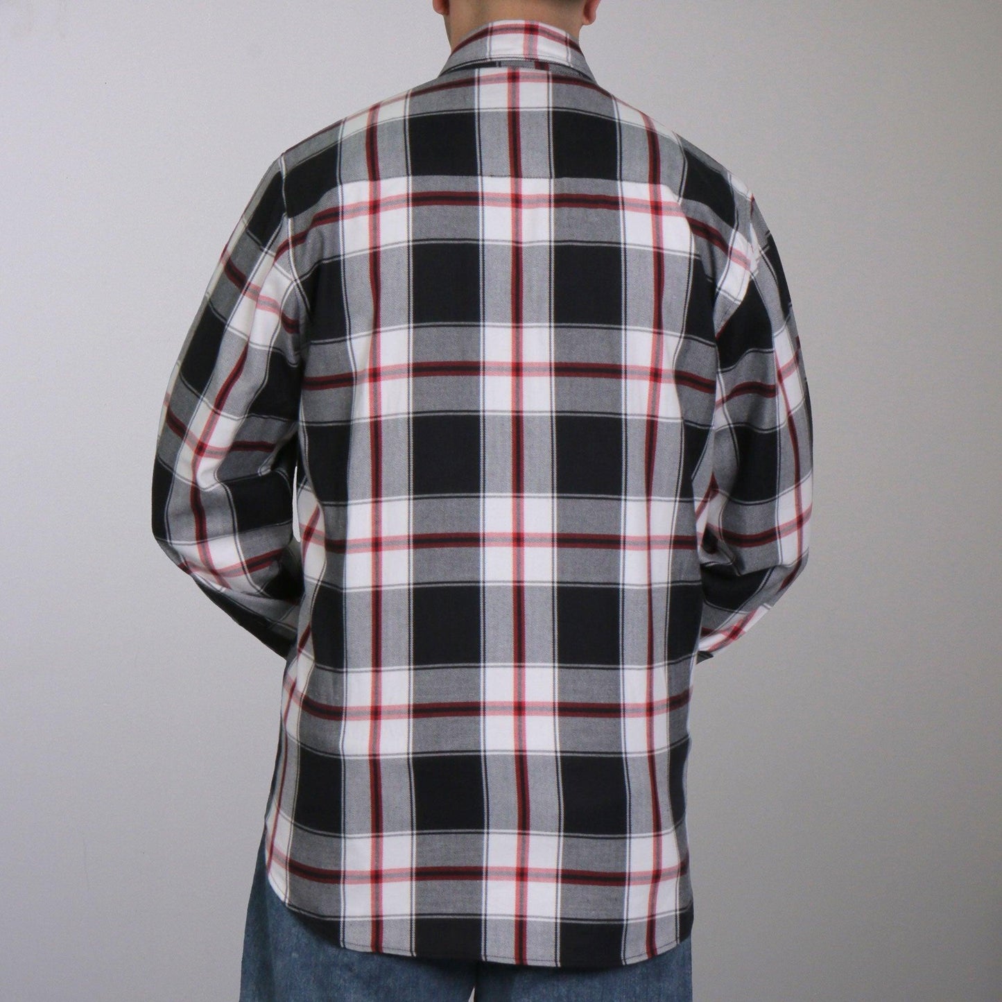 Black White And Red Long Sleeve Biker Flannel for Men - Military Republic