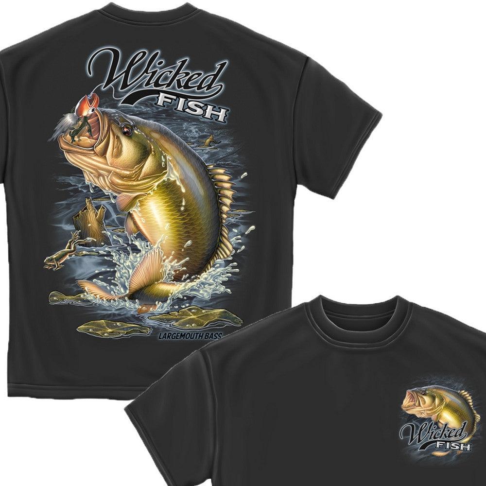 Wicked Fish Large Mouth Bass With Popper Jumping Frog T-Shirt-Military Republic